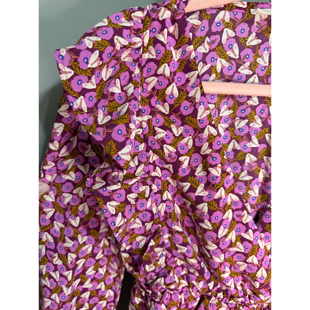 Entro Purple Pink Floral Peplum Blouse‎ Top S Puff Sleeve Cottagecore Boho Twee - Picture 3 of 8